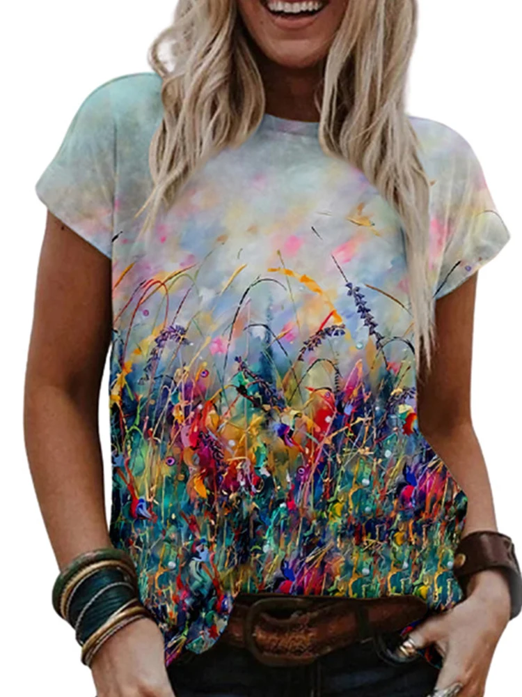 

Женская футболка с коротким рукавом, V-образным вырезом и принтом