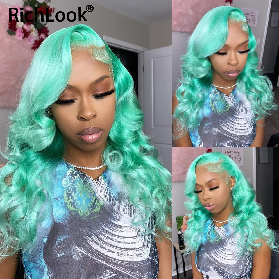 13x4 Mint Green Lace Front Wig Brazilian Straight Lace Front Human Hair Wigs For Women Pre Plucked Body Wave 4x4 Closure Wig