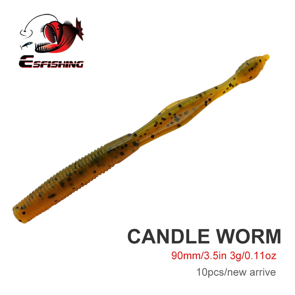 Рыболовная приманка ESFISHING мягкая свеча червь 90 мм 10 шт. пластиковая для джиговой