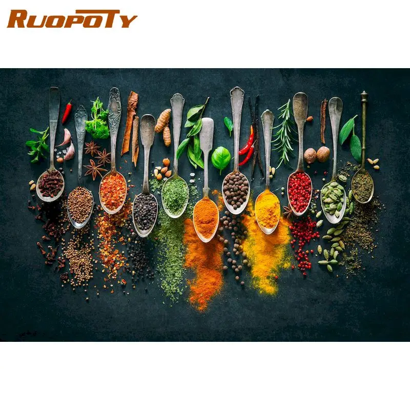 

RUOPOTY Seasoning DIY Painting By Numbers Modern Home Wall Art Picture Kits Acrylic Handpainted Oil Painting For Gift 40x50