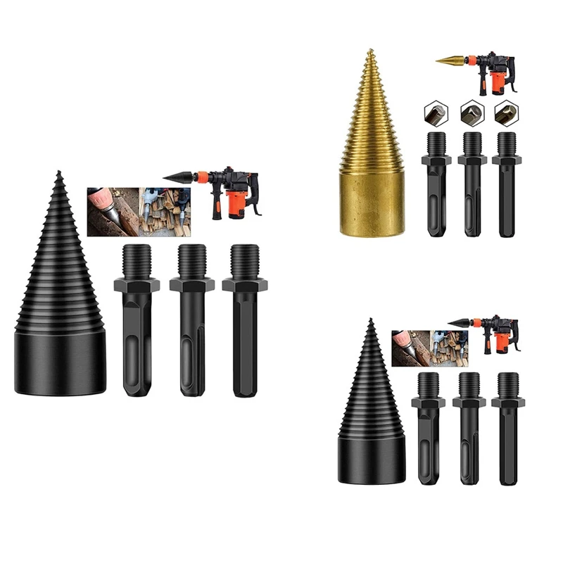 

3Pcs Firewood Log Splitter Bits Heavy Duty Electric Drills Screw Drill Bit Wood Spliter A