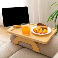 bamboo foldable dinner plate sofa armrest clip tray breakfast teacup tray portable household bed table wine bear snake tray