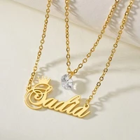 nokmit customized fashion stainless steel name necklaces personalized letter gold double layer diamond necklace pendant gift