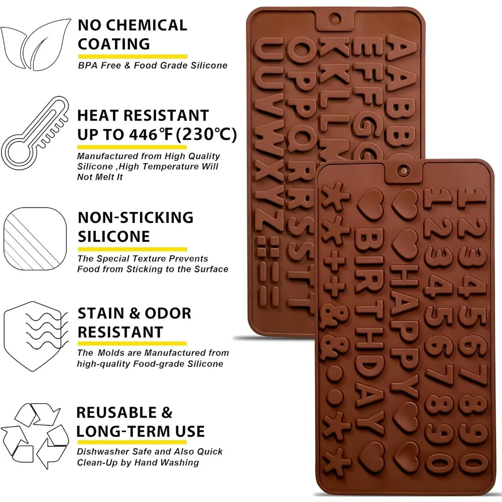 2 шт. силиконовые формы для шоколада буквы и цифры