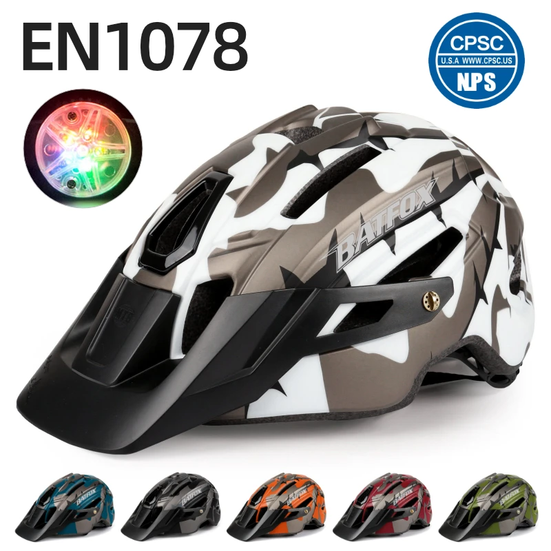 

BATFOX Bicycle Helmet For MTB Men's cycling helmet with led light 2023 outdoor sport Mountain bike helmet capacete de ciclismo