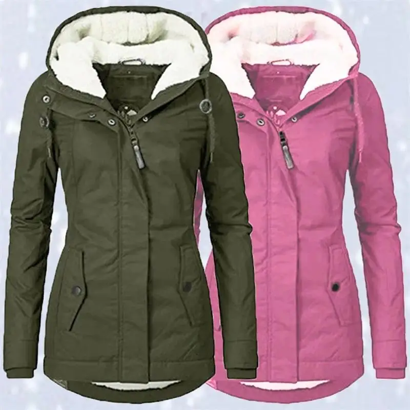 

2023 New Winter Women's Fashion Long Warm Parkas Hooded Thick Plush Winter Coats Female Mid-Long Cotton Jacket Warm Coat Outwear