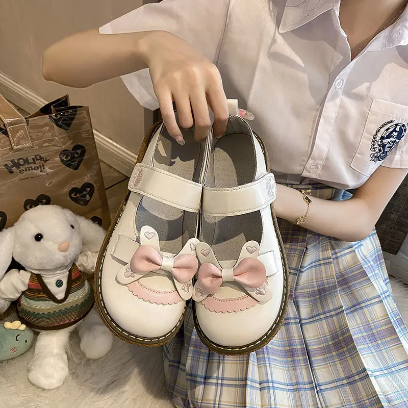 

Patchwork Bow Girls Mary Janes Fashion 2022 Embroidery Zapatillas Mujer Japanese Style Kawaii Lolita Shoes Spring Women Sandals