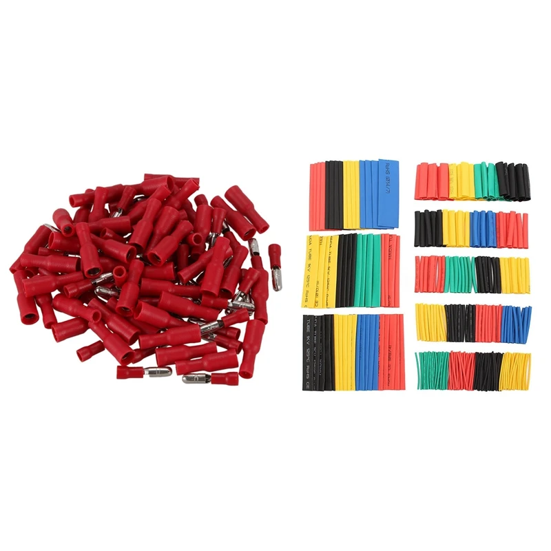 

100 Pcs Insulated Female & Male Bullet Wire Connector Crimp Terminal With 328Pcs Car Electrical Cable Heat Shrink Tube
