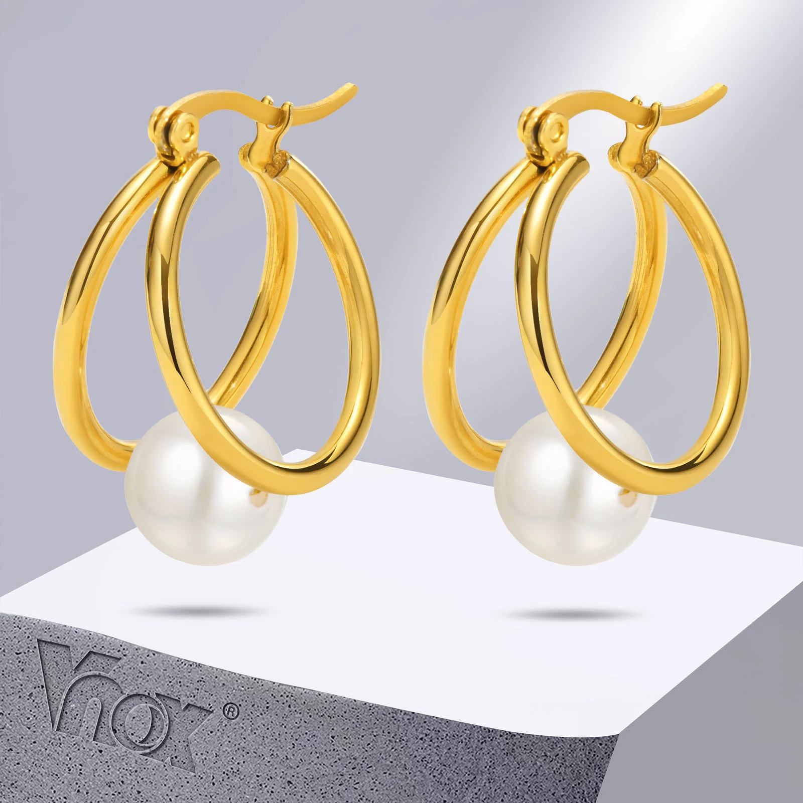 

Vnox Layered Hoop Earrings for Women, Double Cirle with Simulated Pearl Huggie, Chic Dainty Girls Ear Hoops Jewelry