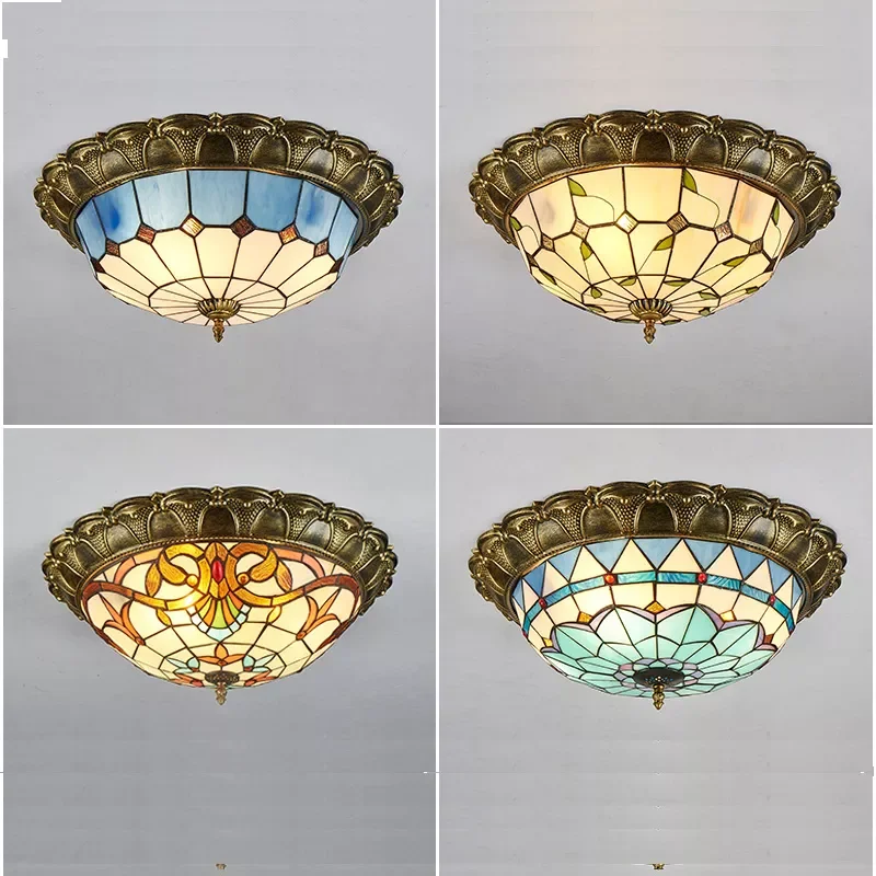 

NEW2023 Tiffany Ceiling Lamp Living Room Bedroom European-style Retro Circular Tiffany Lamp Corridor Corridor Balcony LED Lamp