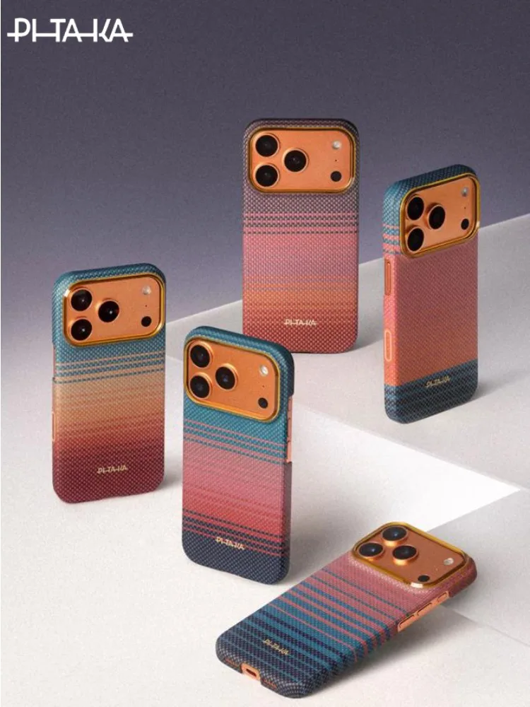 Фото Чехол PITAKA из углеродного волокна для iPhone 17 Pro Max/17 Pro/Air, кевларовый, с поддержкой беспроводной зарядки, магнитный, ультратонкий №1