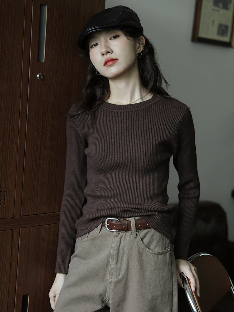 Коричневый облегающий свитер для похудения трикотажная нижняя рубашка