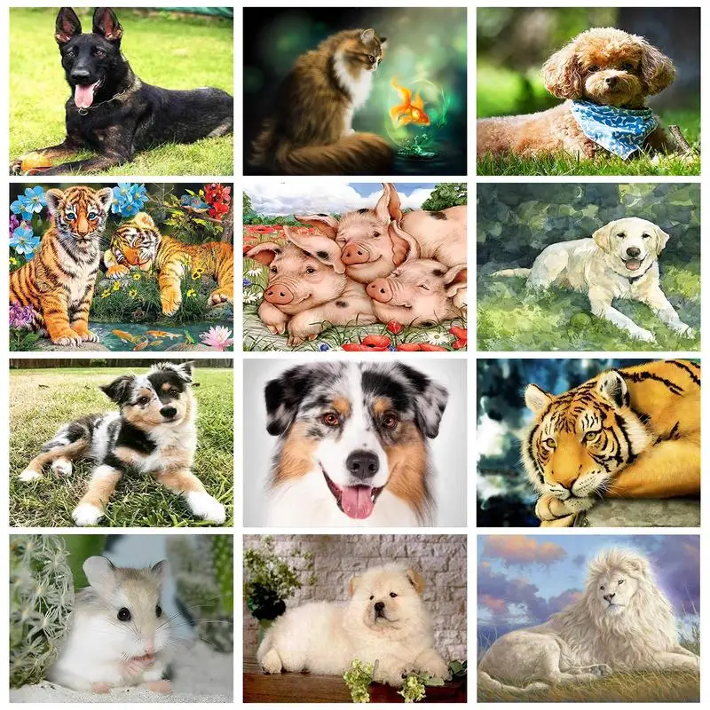 

CHENISTORY Square Round Diamond Painting Frame Tiger Dog Pig Mosaic Diamond Embroidery Gift For Adults Handicrafts Artwork