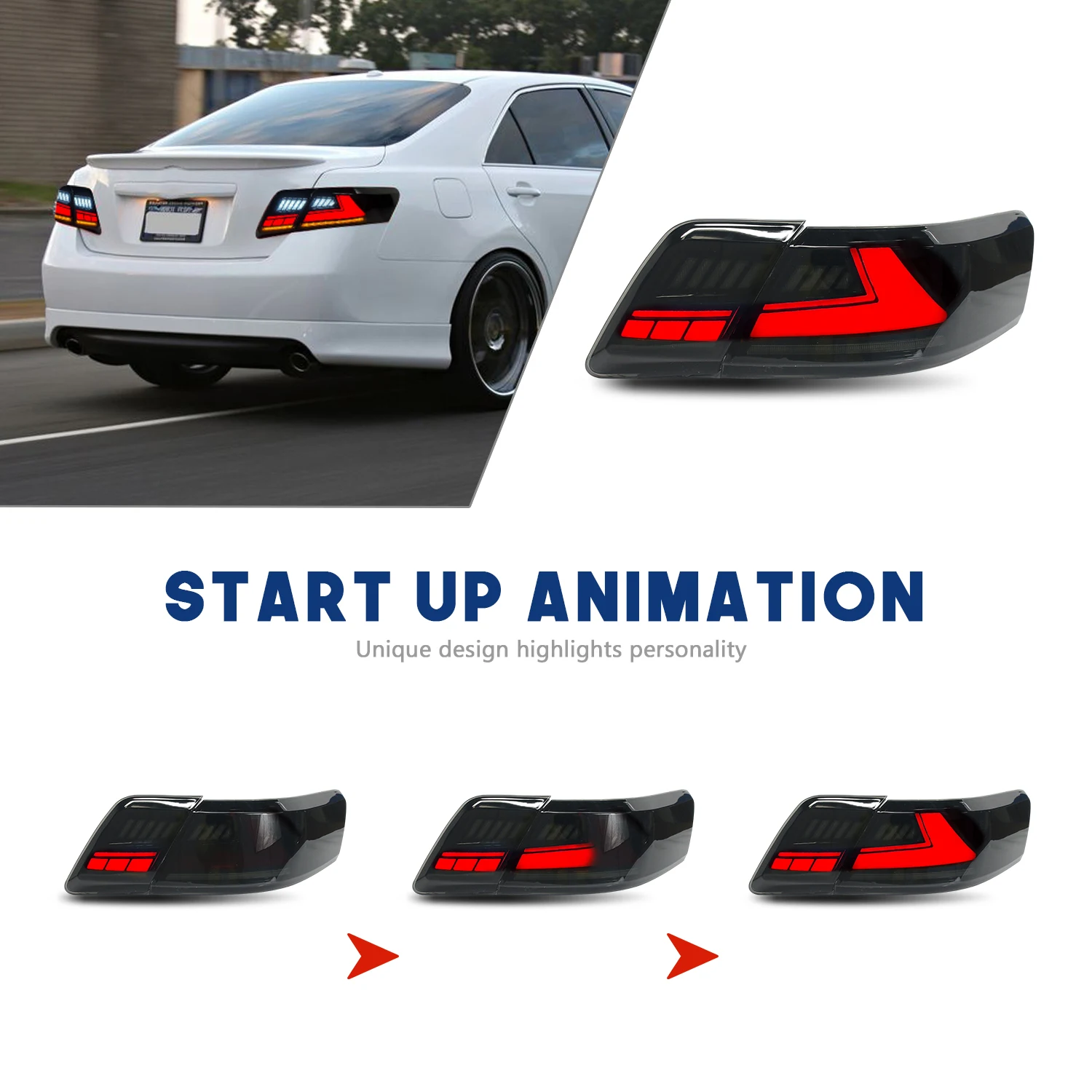 Фото Задние фонари HCMOTIONZ для Toyota Camry 2007-2011, светодиодные задние фонари в сборе, DRL с анимацией при запуске, версия для США (Aurion XV40) №5