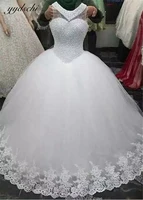 luxurious tulle scoop neck ball gown wedding dresses with sparkly pearls beading sleeveless lace appliques bridal gowns 2022