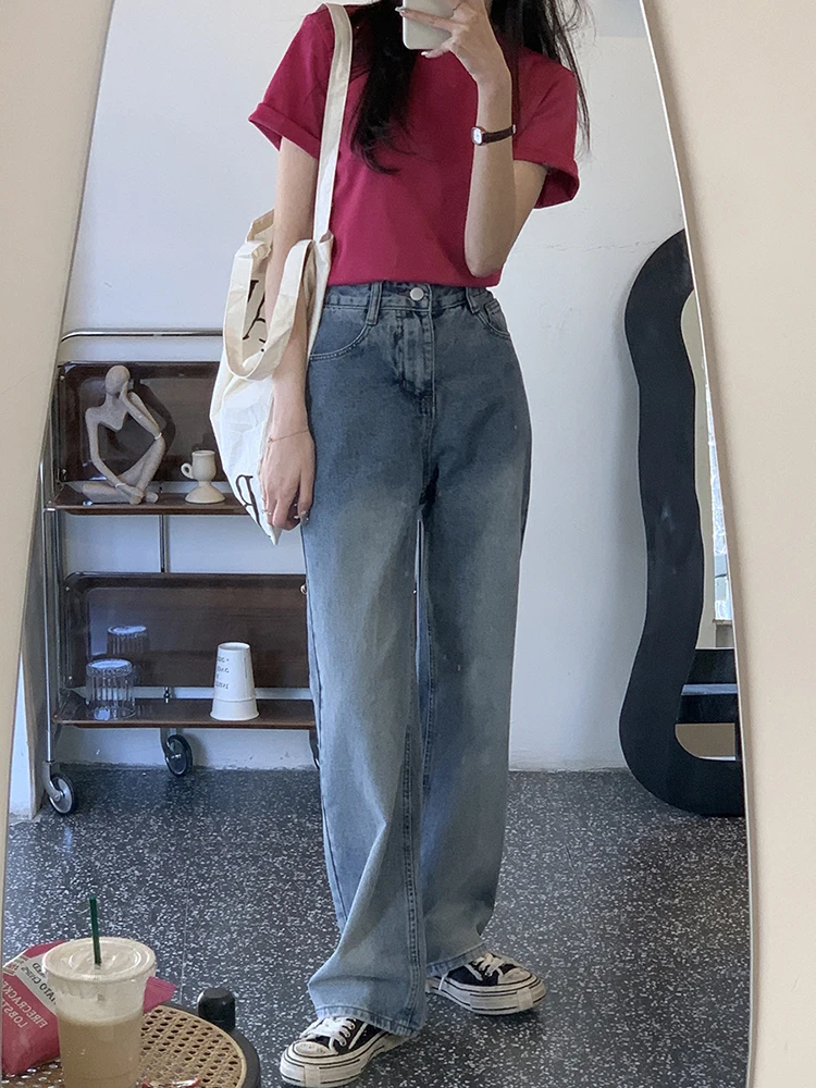 

Summer New Retro Hong Kong Flavored Old 2022 Korean Series Thin Hong Kong Flavor Wide-leg Pants Denim Trousers Women