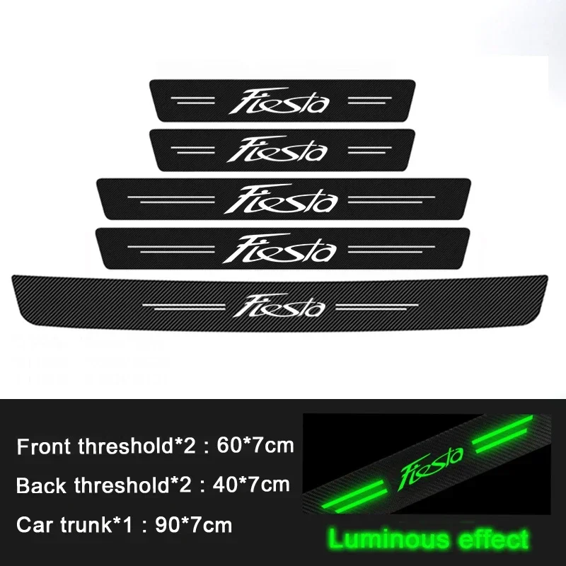

Светящиеся защитные наклейки на пороги из углеродного волокна для Ford Fiesta 2024, накладка на порог автомобиля, защита педали приветствия двери автомобиля