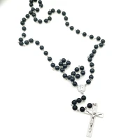 2022 new fashion handmade round glass bead catholic rosary quality bead cross necklace beads cross religious pendants necklace