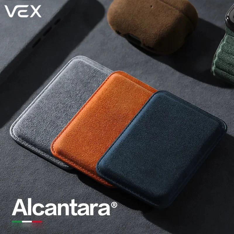 Фото Настоящий кожаный чехол-кошелек ALCANTARA с магнитным держателем для карт для iPhone 17 Pro Max Air Magsafe, сумка-кошелек для iPhone 15 16 17 Pro Max №1