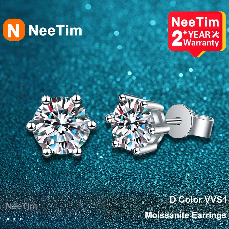 Купи NeeTim 0.1-0.5 CT D Color Moissanite Stud Earrings For Women 100% 925 Sterling Silver White Gold Plated Earring Wedding Jewelry за 646 рублей в магазине AliExpress