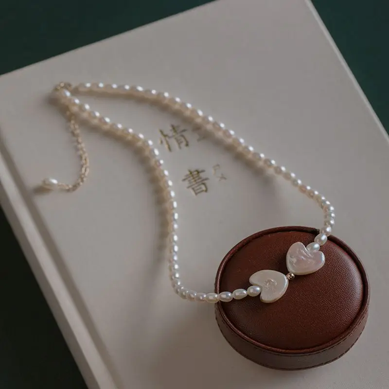 Цепочка женская с натуральным пресноводным жемчугом ожерелье кулоном в форме