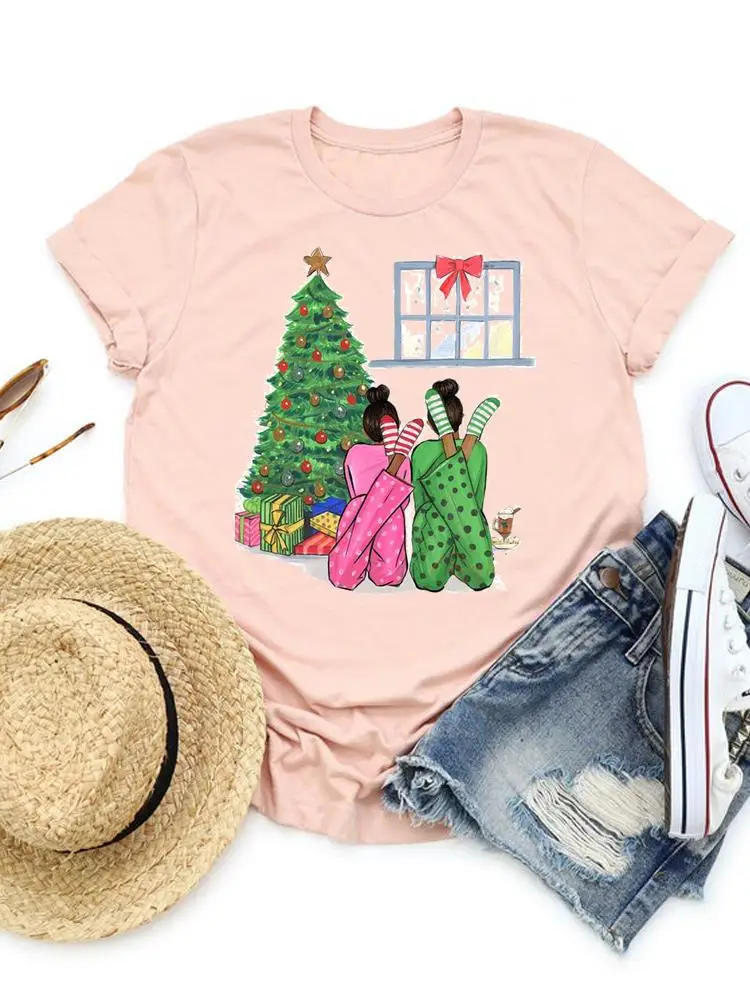 

Tree Love 90s Style Merry Christmas Clothing Happy New Year Graphic T-shirt Top Print T Shirt Women Clothes Fashion Basic Tee