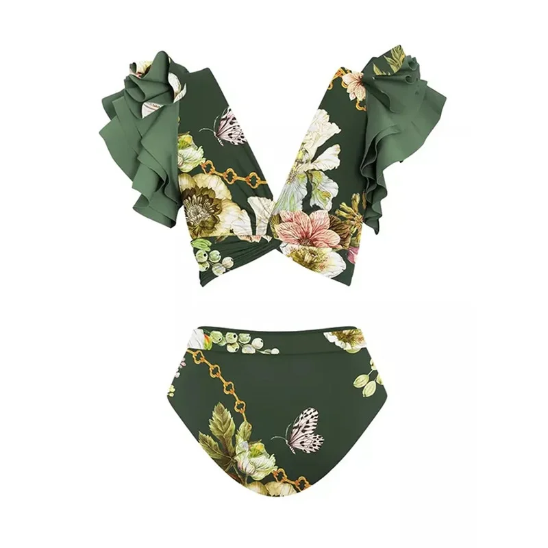 2023 New High-waist Printed Ruffle Bikini Swimsuit Sexy Swimsuit Sexy Bikini Womens Swim Wear