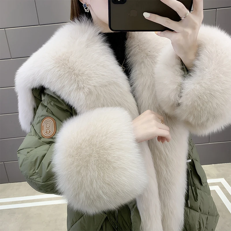 

Fox Fur 2022 New Down Pie Overcomes Women's Young Skinny Fashion Medium Long Jacket Winter Hit
