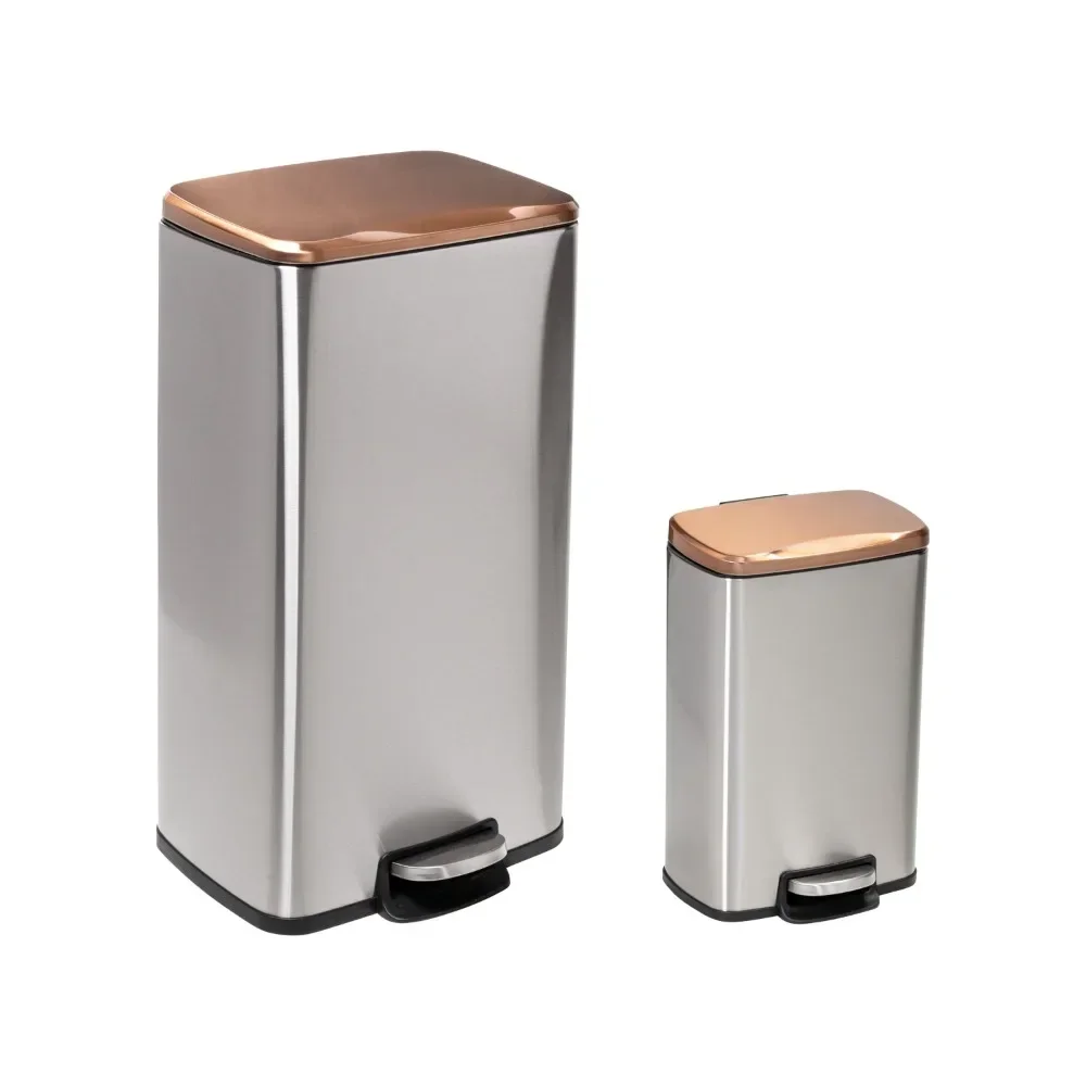 

Honey-Can-Do 7.9 Gallon and 1.3 Gallon Steel Kitchen and Bathroom Trash Can Set, Silver/Rose Gold