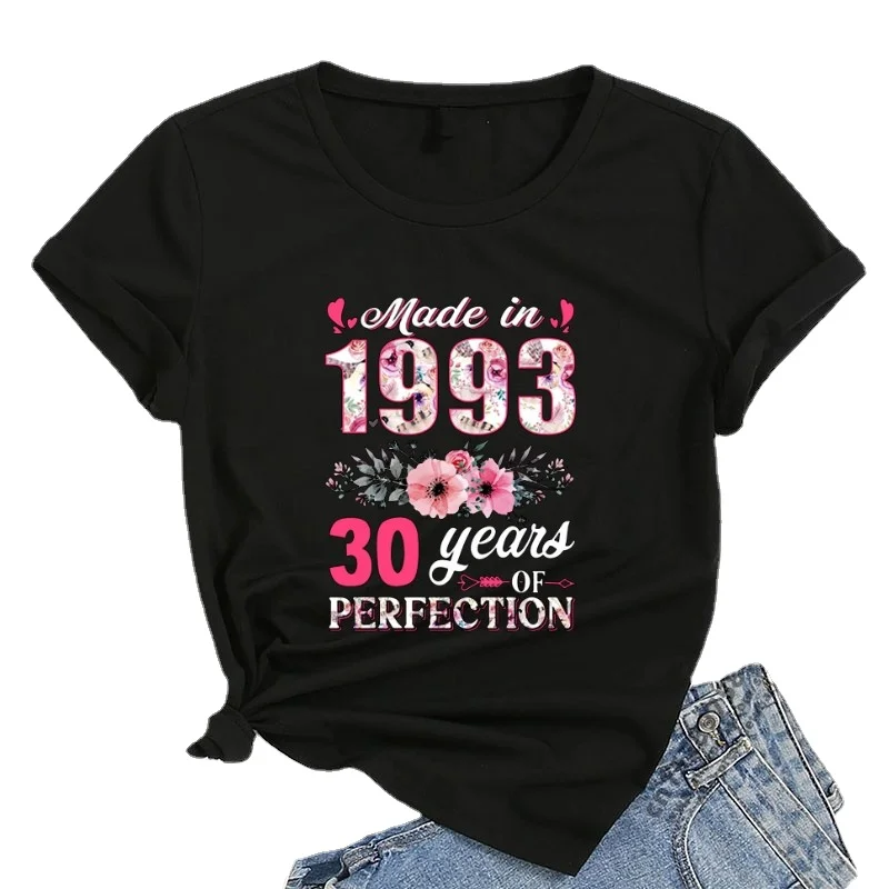 

Summer Tops Tees Women 30 Year Old Birthday Gifts Casual Flowers T-Shirt Women Made In 1993 Floral Girl Harajuku Fashion Tshirts