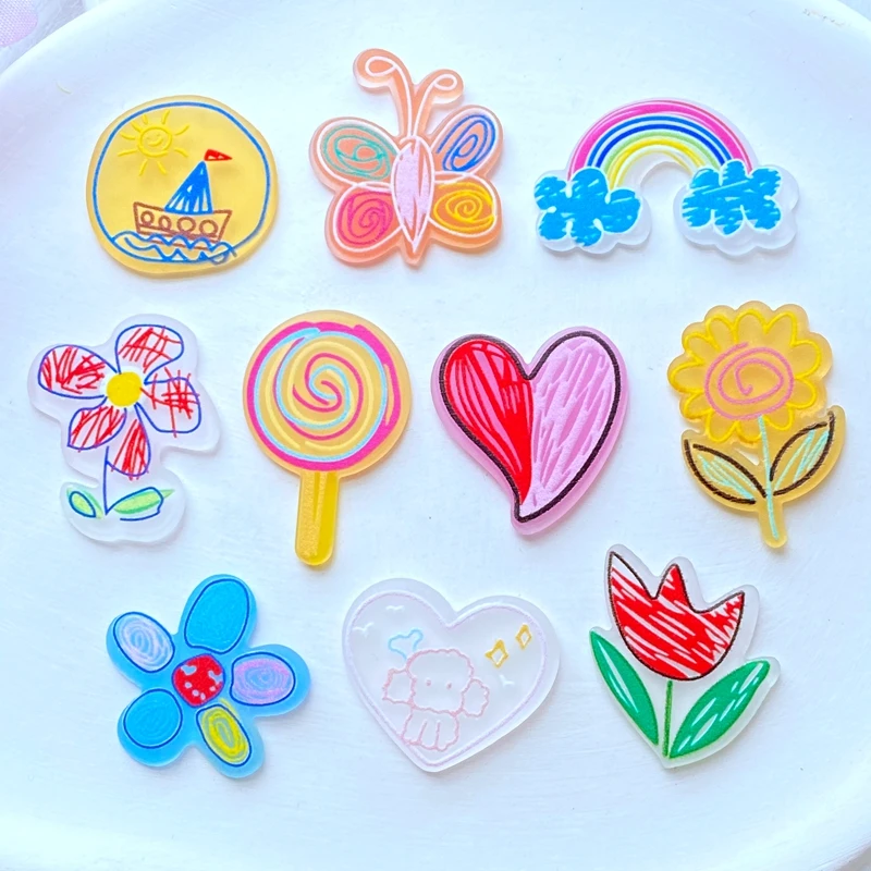 

10Pcs New Mini Shining Acrylic Spring Style Graffiti Flower Flat Back Resin Scrapbooking DIY Jewelry Craft Decoration Accessorie