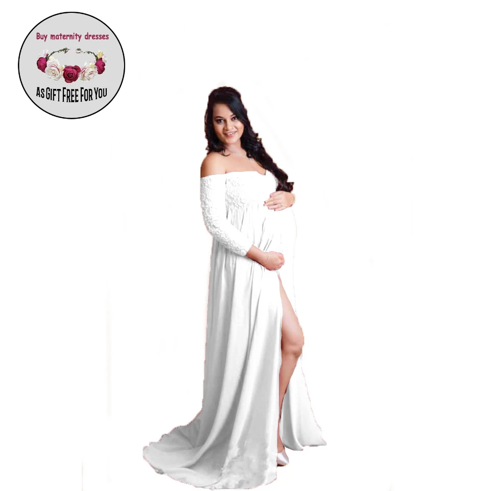 New Fashion Pregnant Women Off Shoulder Lace Maxi Dresses Maternity Gown Photography Props Photo Shoot