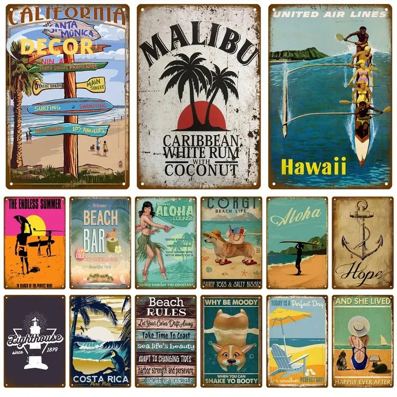 

Beach Tin Sign Plaque Metal Signs Vintage Summer Iron Wall Decor for Living Room Home Bar Bedroom House Seaside Decorative Plate