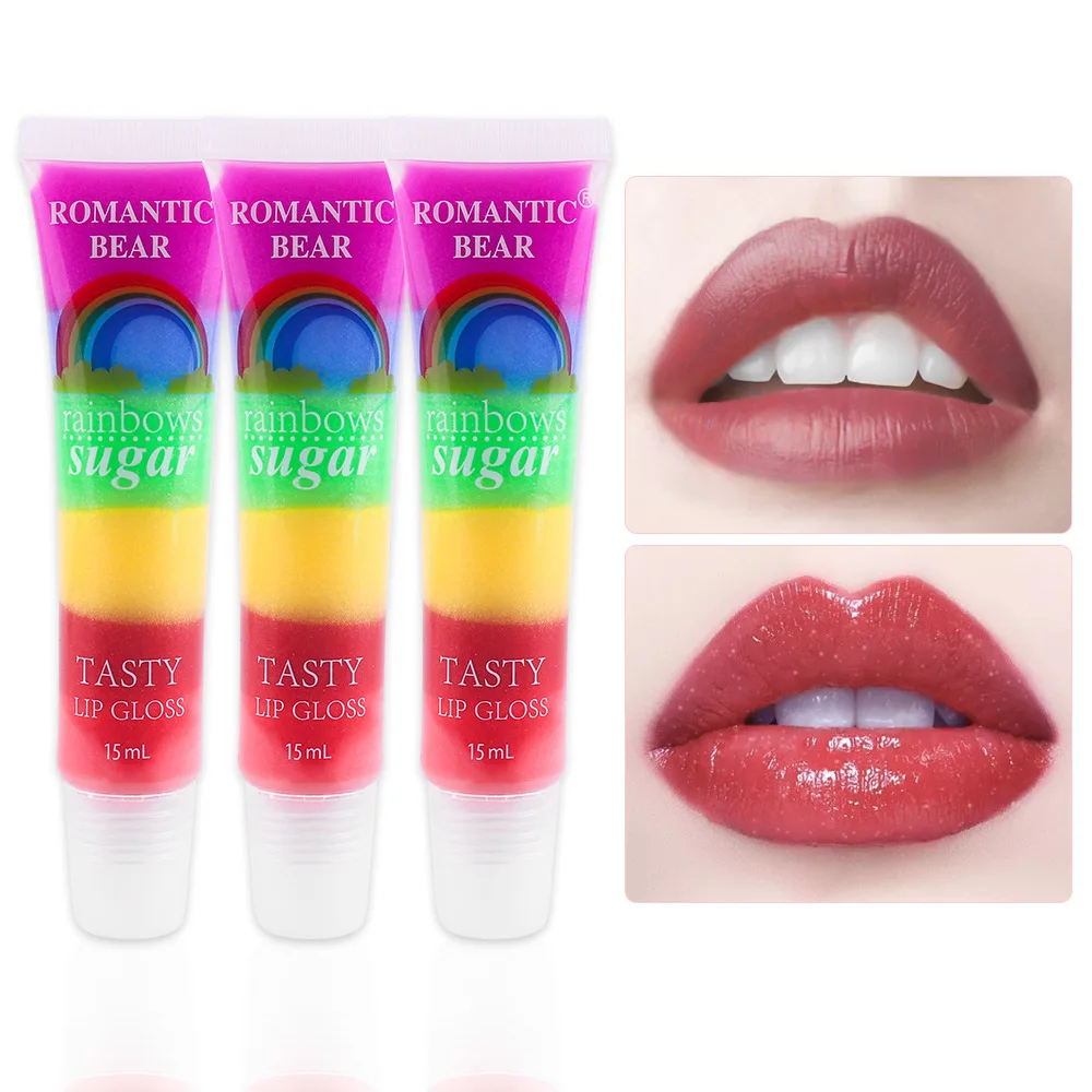 

Rainbow Sugar Tasty Lip gloss Transparent Scented Lip Gloss Clear Fruit Lip Balm Liquid Lipstick Moisturizing Plumper Lip Oil