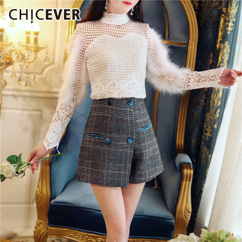 

CHICEVER кружевные футболки для женщин, большие размеры, с длинным рукавом, с вырезами, в стиле пэчворк, с перьями, женская футболка, корейский ст...