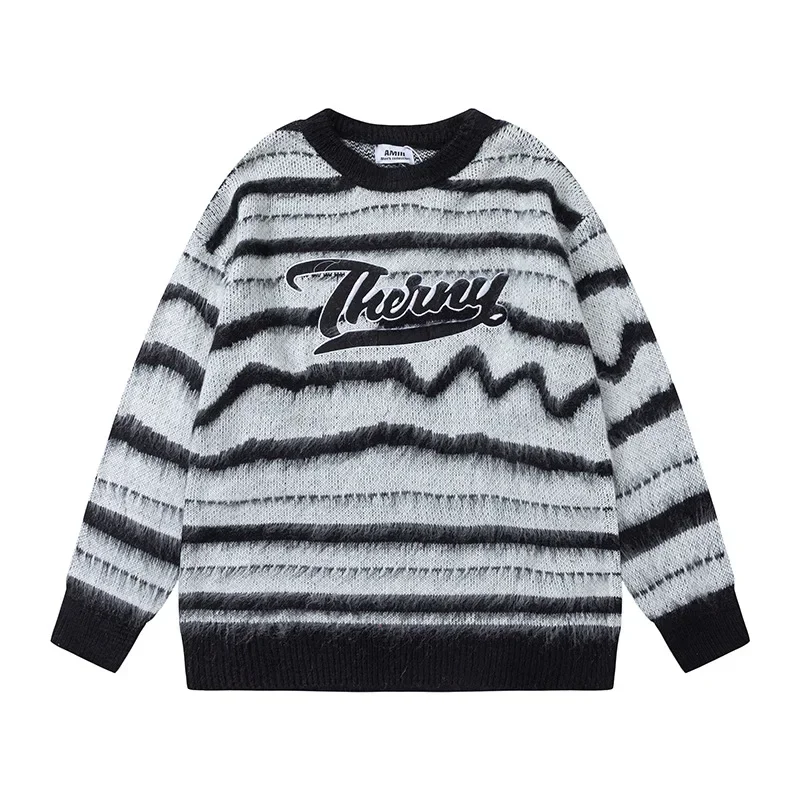 Винтажный свитер с круглым вырезом и вышивкой букв для мужчин женщин