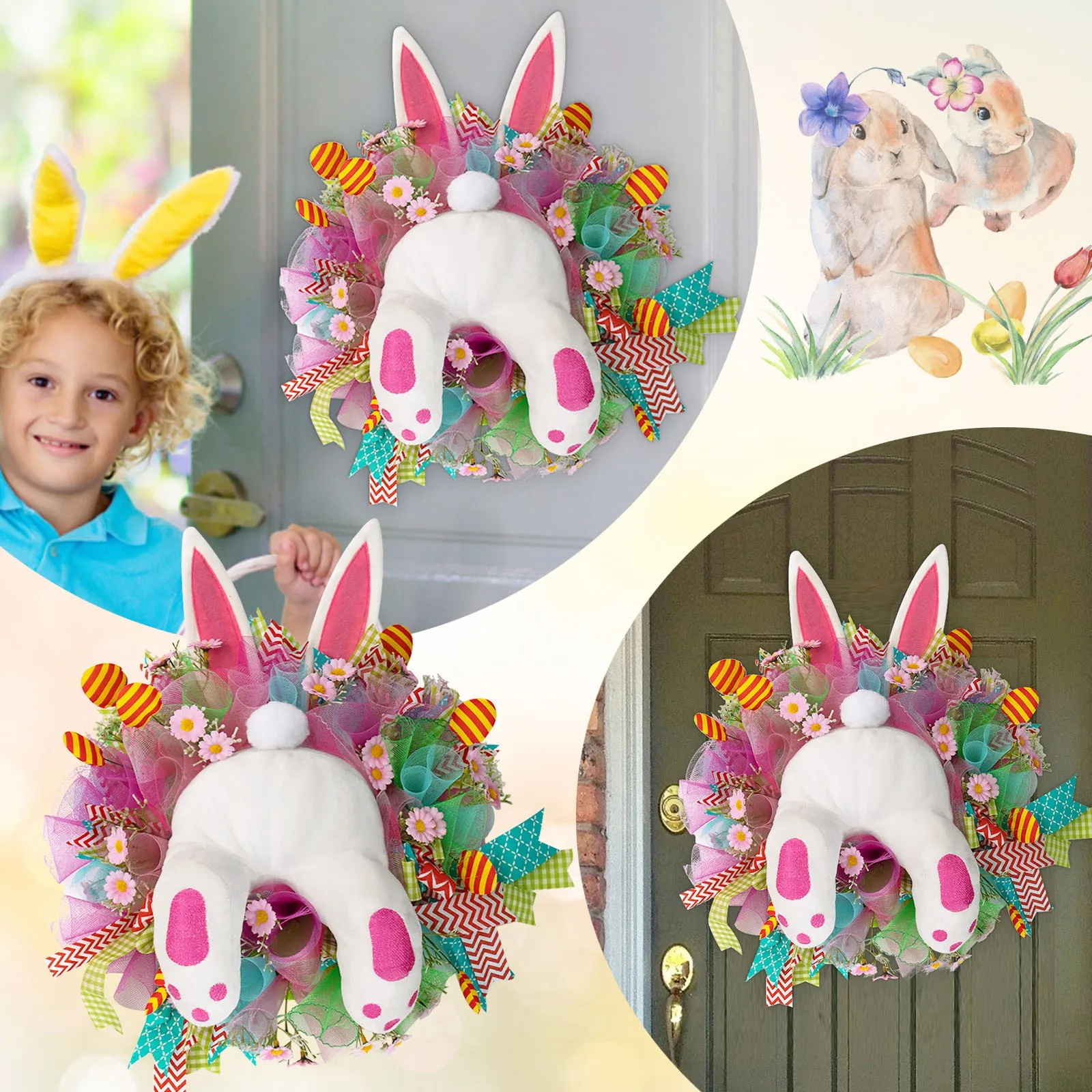 

Пасхальный осенний кролик зеленый цветок Лаванда венок летние листья искусственный домашний декор цветочный обруч венок