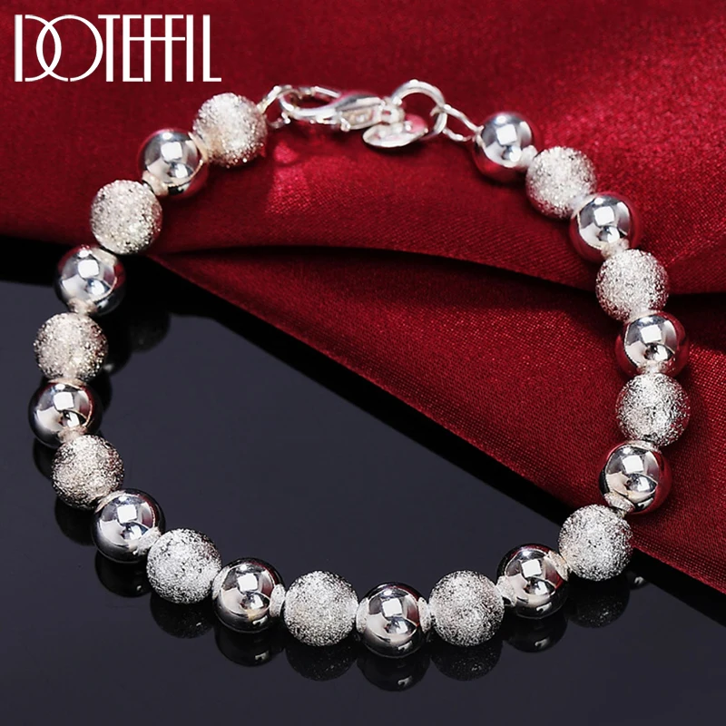 

DOTEFFIL 925 Sterling Silver Smooth Matte 8mm Bead Chain Bracelet For Women Charm Wedding Engagement Fashion Party Jewelry