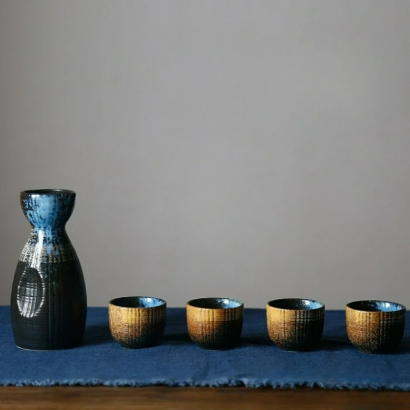 

Набор саке в японском стиле, бытовой ретро-бутылка для вина, маленькая чашка для вина, домашняя кухня, винтажный керамический чайник Шочу, чайные чашки