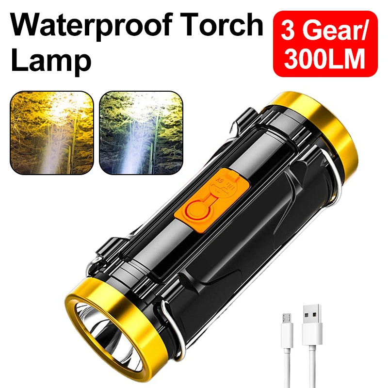 

LED Flashlights Portable Camping Flashlight 300LM USB Rechargeable Daily Waterproof for Outdoor Camping Hiking Adventure
