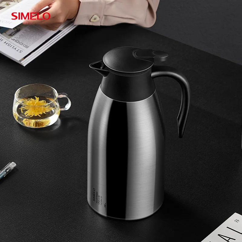 Фото SIMELO 2L большая емкость термос с вакуумной изоляцией 304 бутылка с горячей водой из нержавеющей стали для чая, кофе, молока, домашнего офиса №5