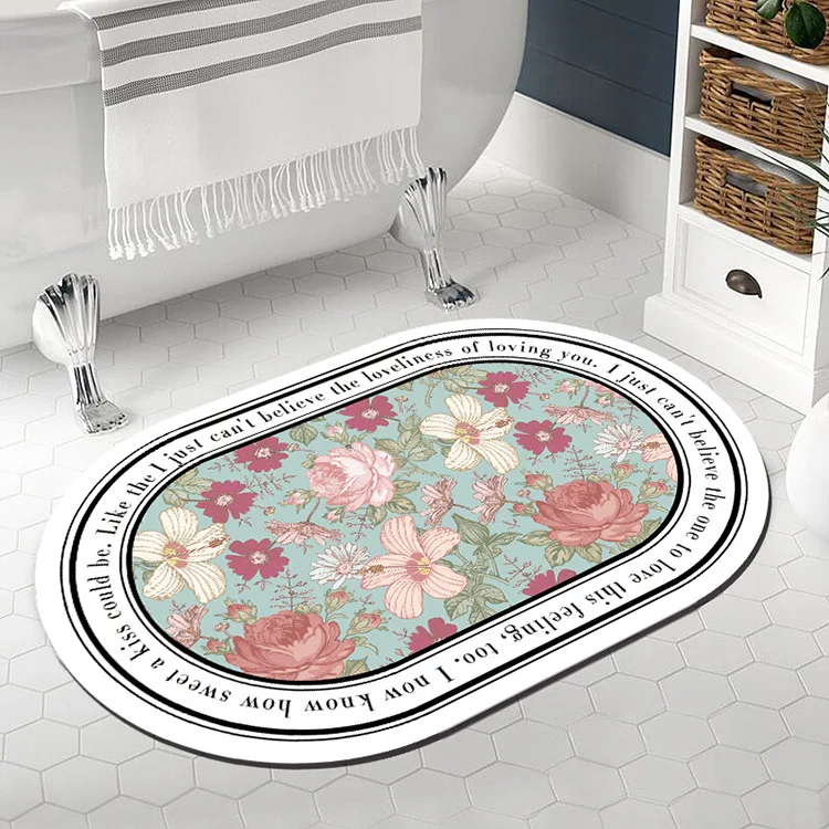 garden floral floor mat soft diatom mud bath rug absorbent non slip bathroom rug oval door mat toilet rug bathroom decoration free global shipping