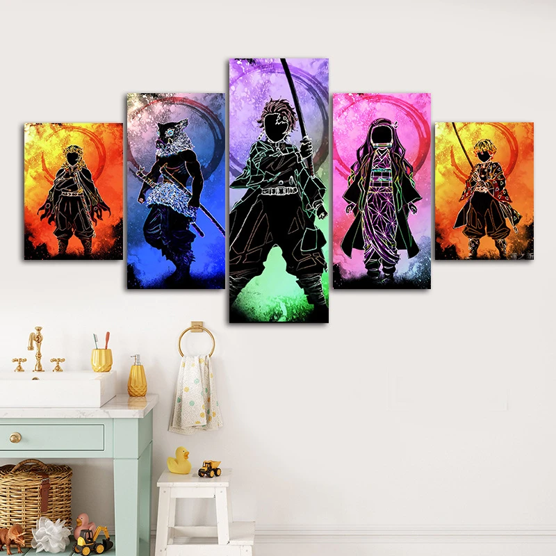 

5 Pieces Canvas Art Manga Decorative Poster Demon Slayer Decor Paintings Living Room Anime Wall Picture Bedroom Home Decoration