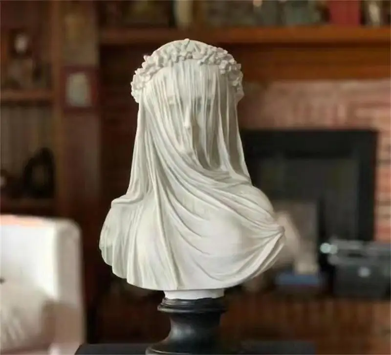 

Veiled Maiden Statue Figurine Home Decor Gothic Sculptural Bust Cloaked Woman Craft Office Desktop Living Room Home Decoration