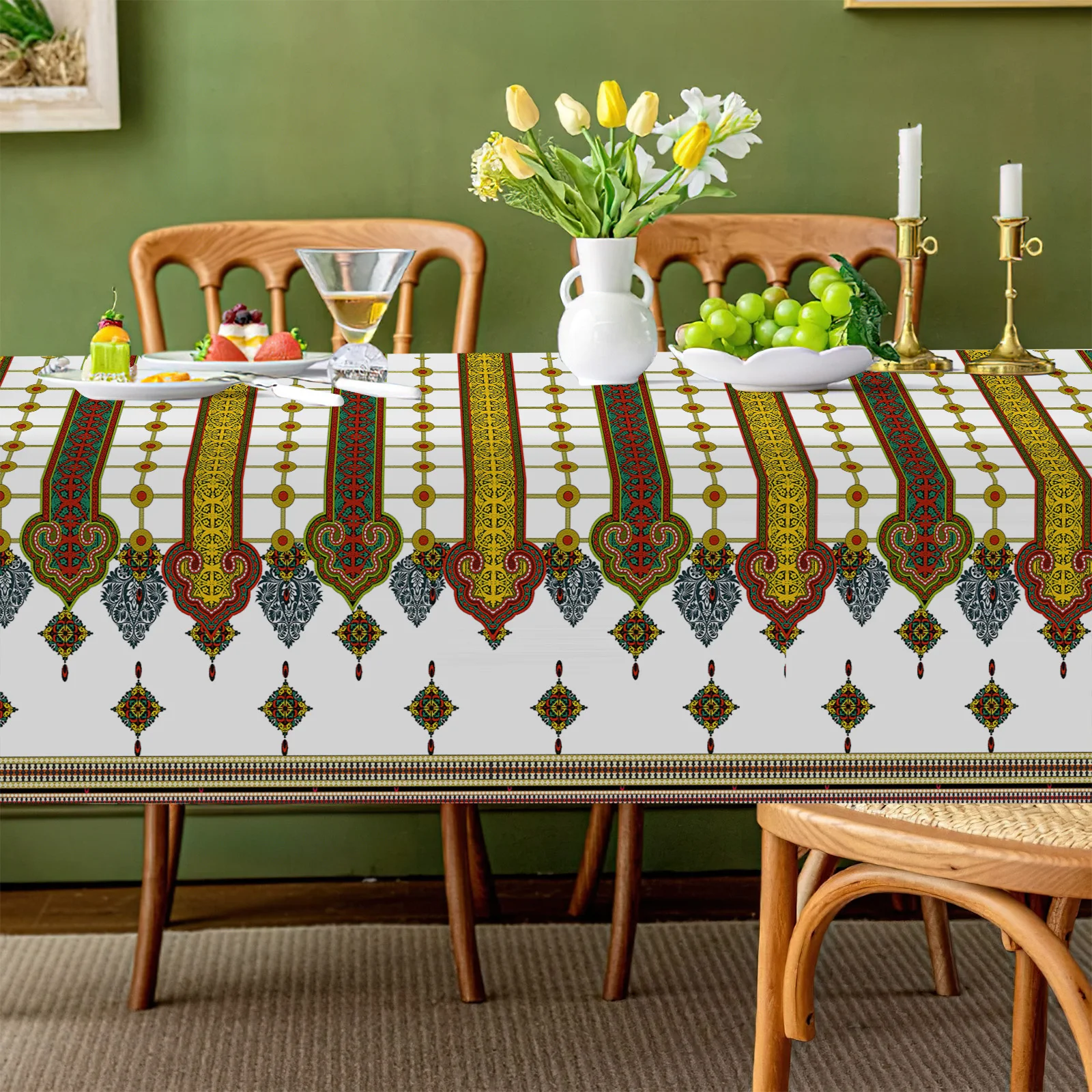 

Free Shipping Luxury Eritrean Ethiopian Tablecloth Table Cover Waterproof Oilcloth Rectangular for Dining Kitchen Living Room