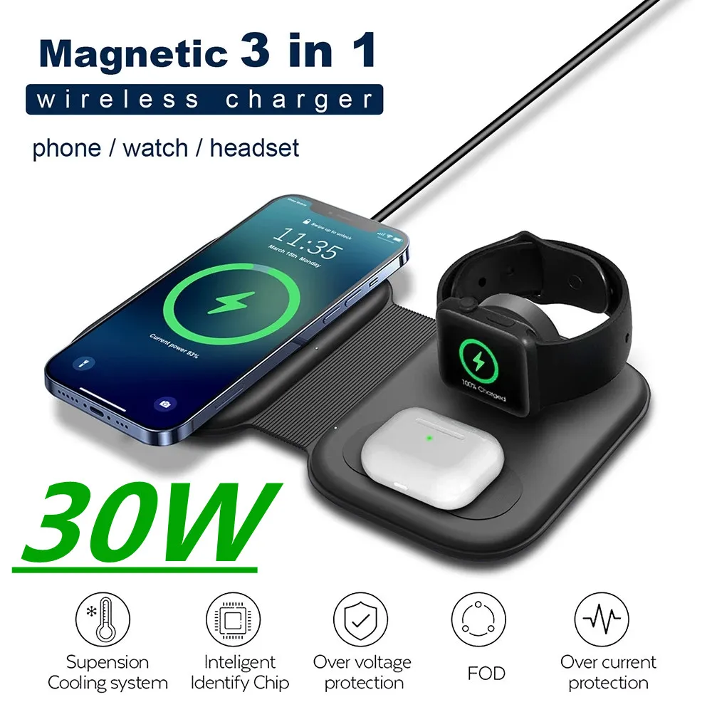 

Беспроводное зарядное устройство LSM 3 в 1 30 Вт для iPhone 13 12 11 XS Pro iWatch AirPods Qi, док-станция для быстрой зарядки, беспроводные зарядные устройства