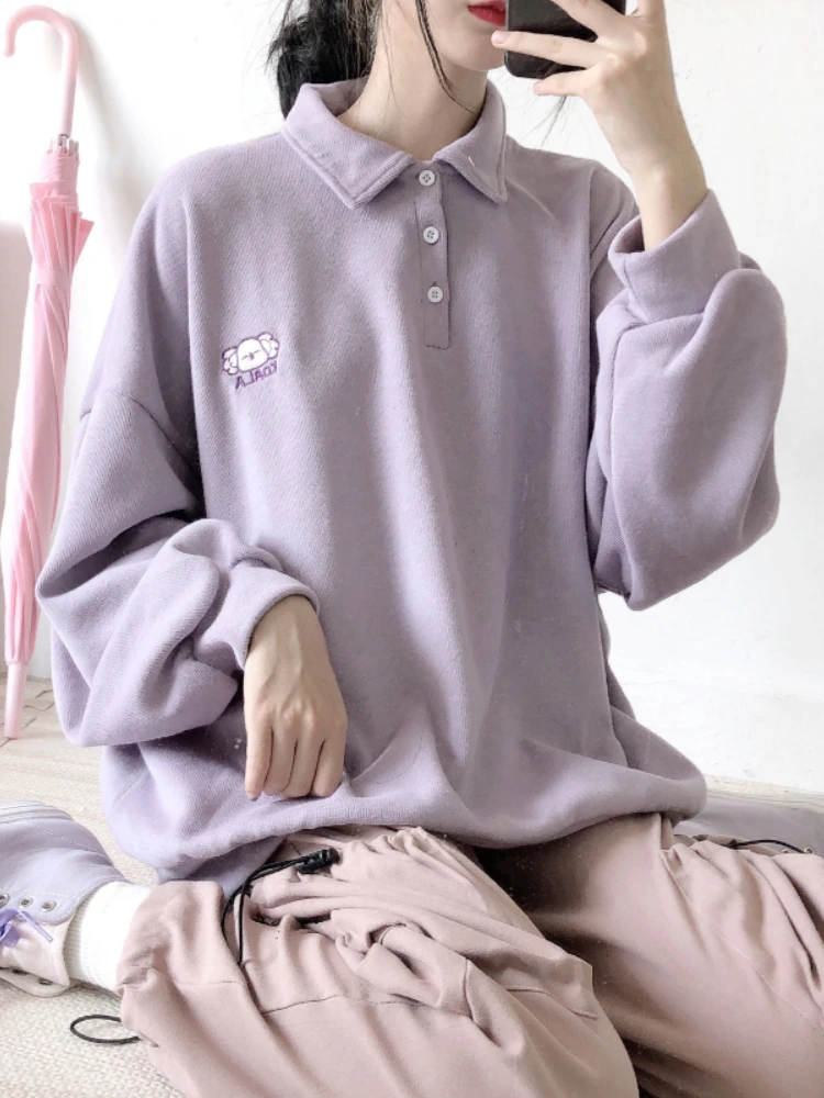 

Deeptown Kawaii Anime Hoodies Women Harajuku Oversized Sweatshirts Long Sleeve Polo Pullover Sportwear Kpop Soft Cute Tops Japan