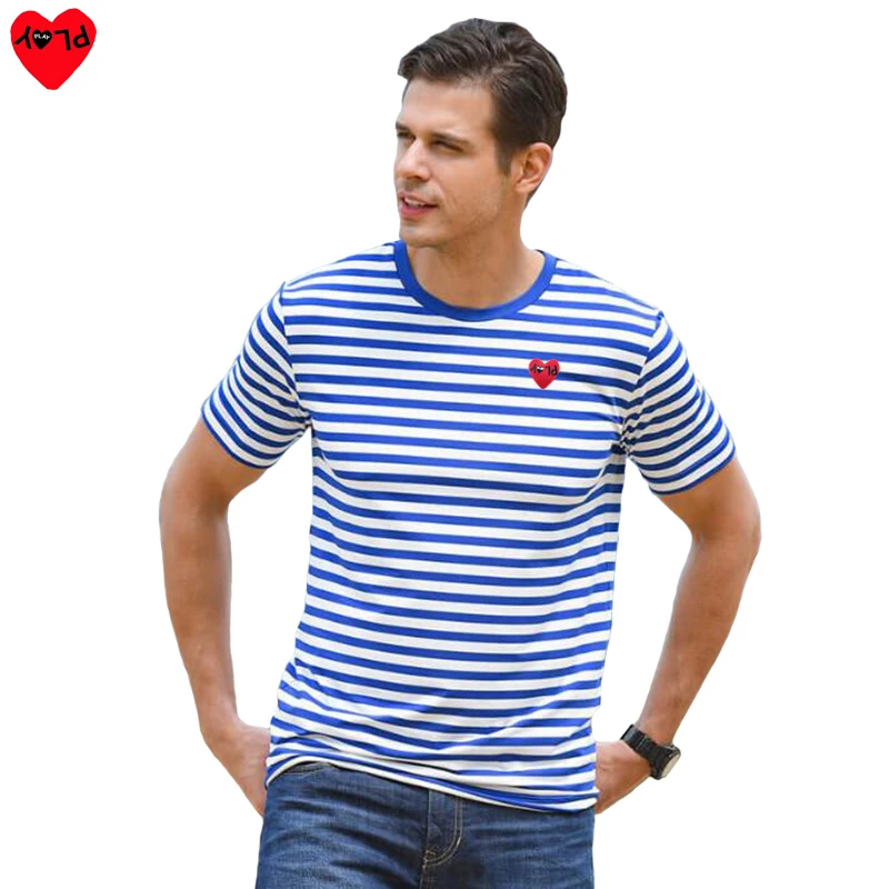 Футболка хлопковая в полоску с круглым вырезом и вышивкой | Мужская одежда