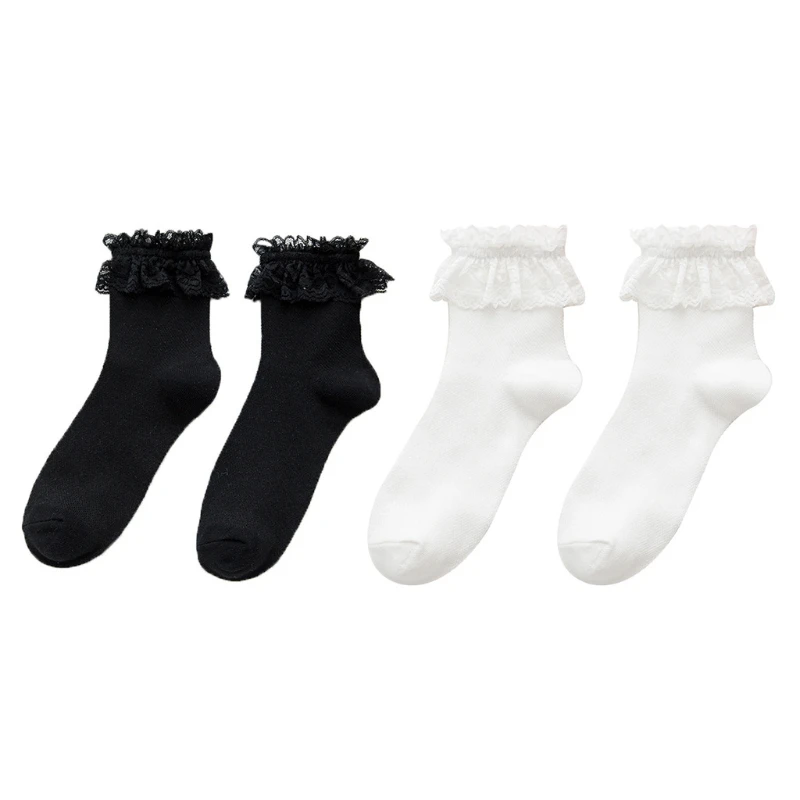 

Japanese Style Mesh Short Crew Socks Harajuku Sweet Ruffled Lace Frilly Hollow Retro Cotton Mid Calf Hosiery 37JB