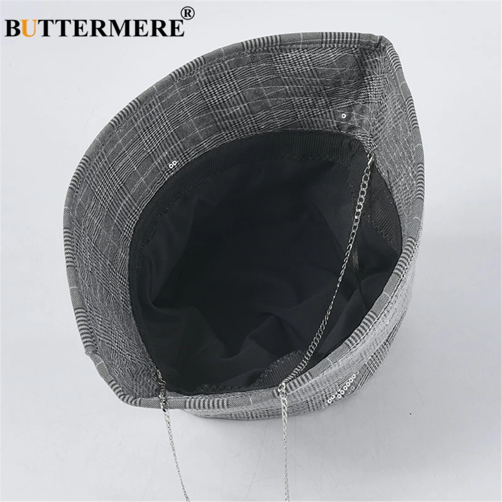 Женская винтажная складная шляпа BUTTERMERE Paillette серая с цепочкой и защитой от солнца
